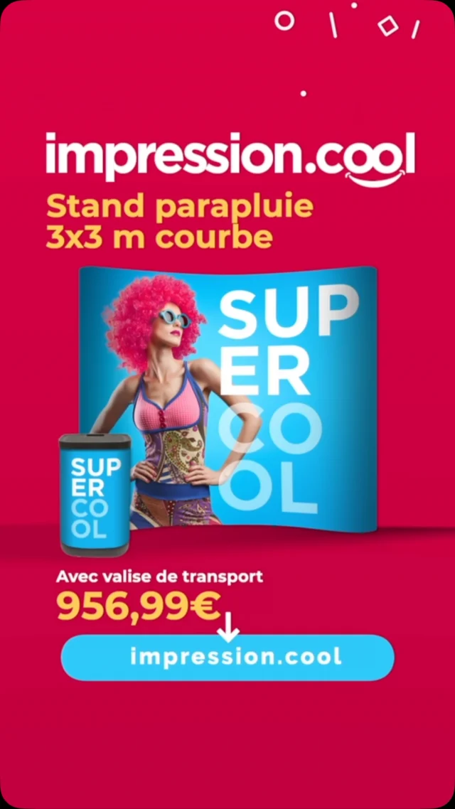 🚨 Impression d’un STAND PARAPLUIE courbe en URGENCE ? 
Commandez en ligne, avec fabrication EXPRESS possible 👉 www.impression.cool